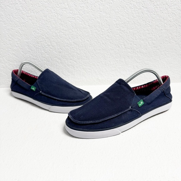 Sanuk Dark Blue Fabric Upper slip on Sneaker Mens 9 - Picture 2 of 8